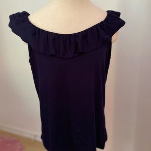 Ralph Lauren SZ 1X Navy Blue sleeveless top with ruffles